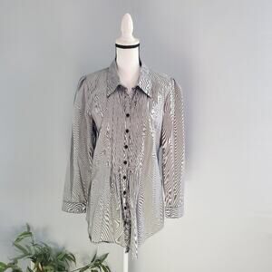 Willi Smith Pleated Button Down Striped Top L